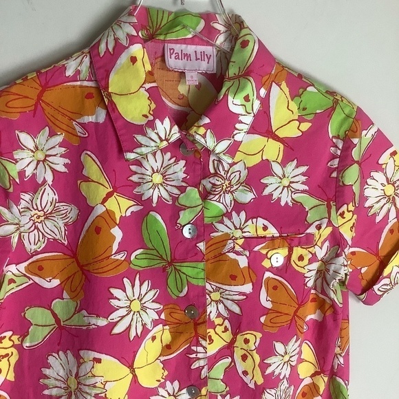 Palm‎ Lily Tropical Floral Short Sleeve Shirt 8 - Picture 5 of 9